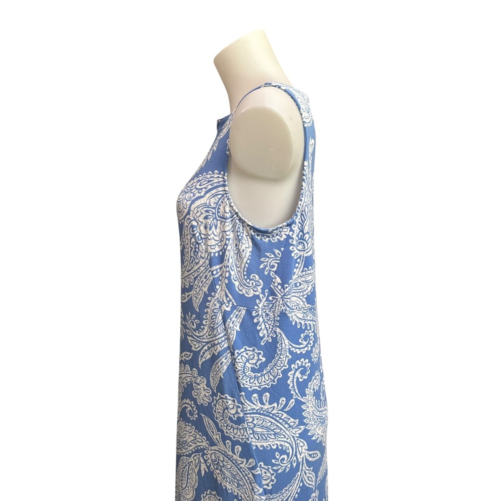 J.jill Wearever Maxi Tank Dress In Blue Jay Paisley Print XS $110 srp Side slit - Picture 3 of 10